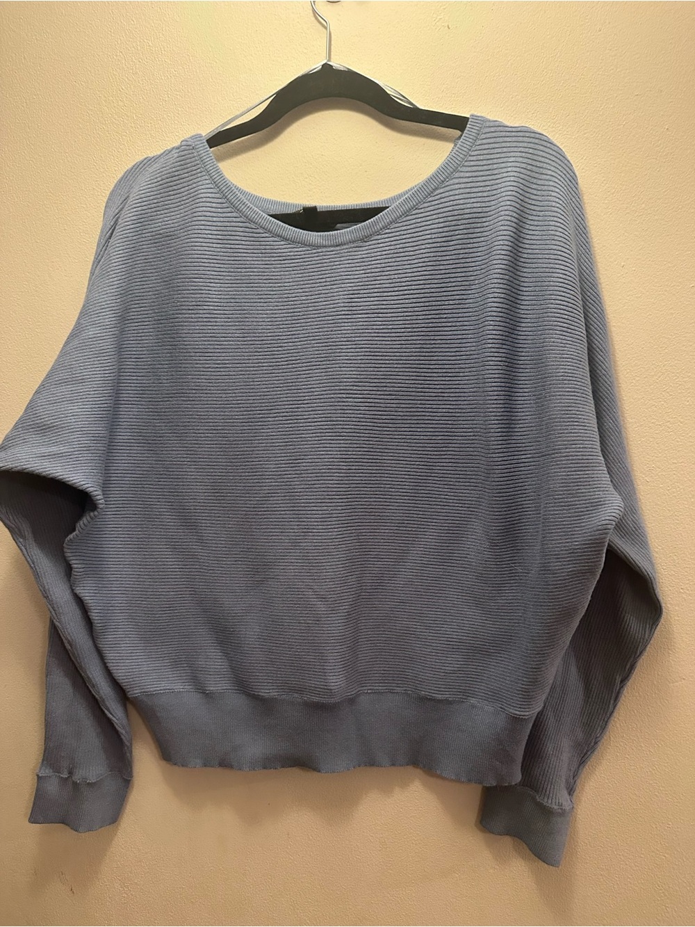 Love Tree XL Blue Ribbed Knit Dolman Top Batwing Lightweight Soft Sweater Read
